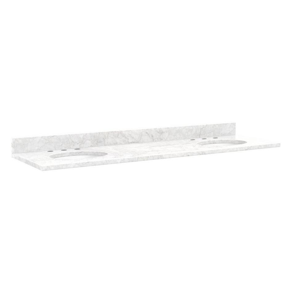 73" Marble Double Top for Undermount Sinks - 42" Centers - 8"Faucet Holes - Carrara - White Sink, , large image number 0