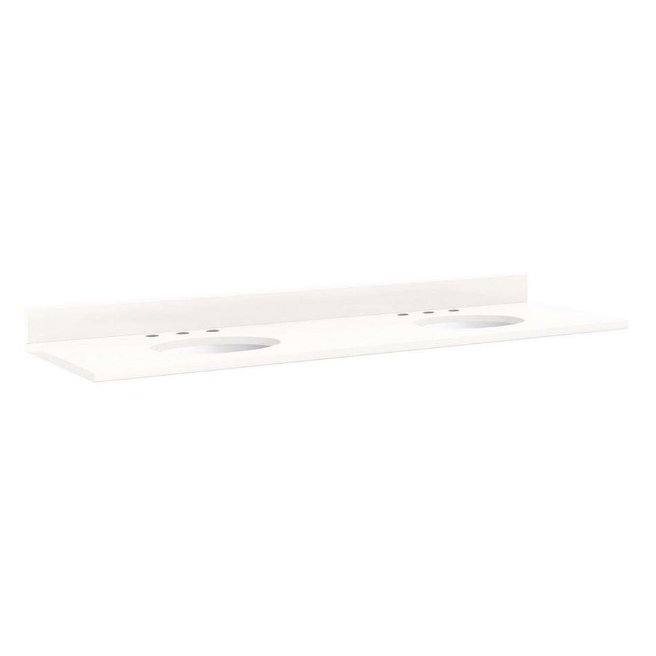 73"x22" 3cm Quartz Top for Undermount Sinks - 36" Centers - 8"- Arctic White - White Porcelain Sink, , large image number 0