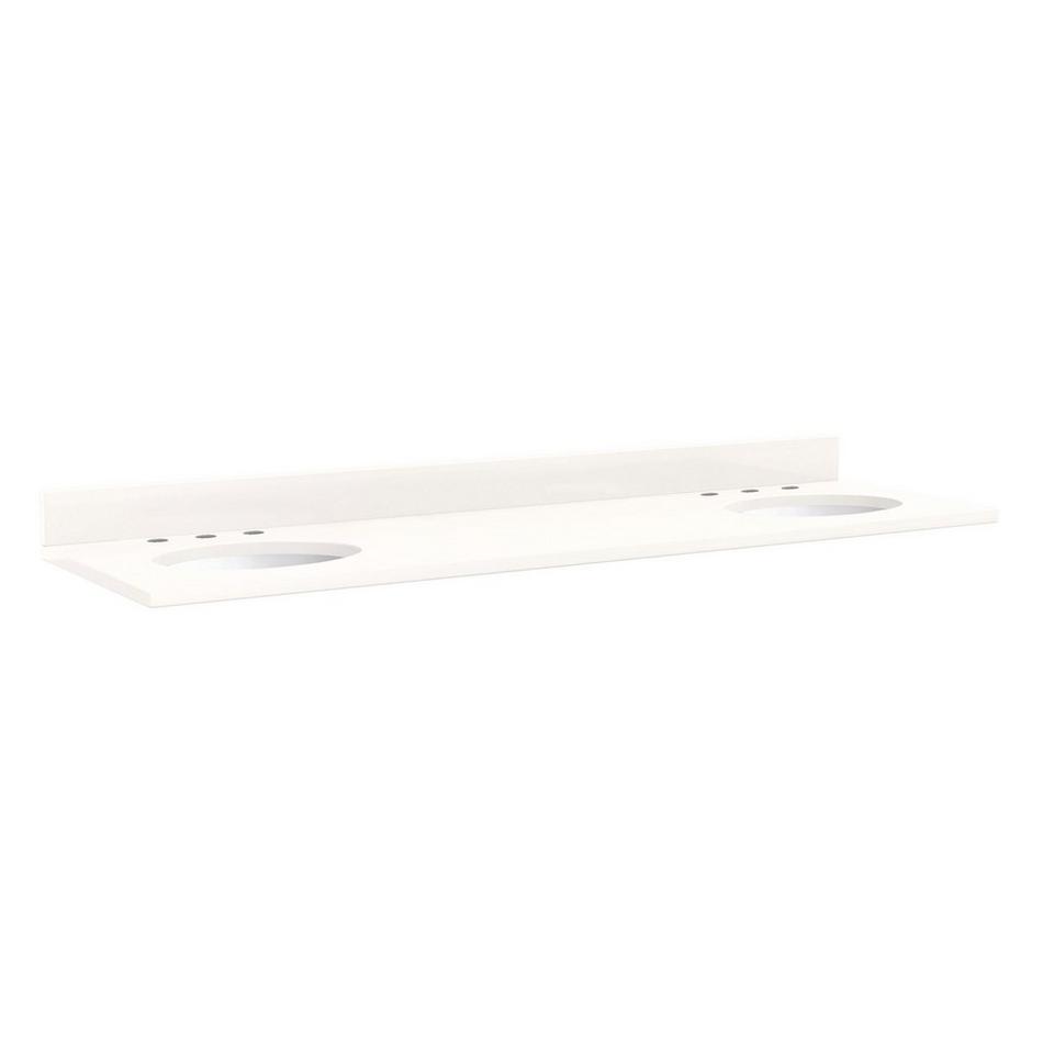 73"x22" 3cm Quartz Top for Undermount Sinks - 48" Centers - 8"- Arctic White - White Porcelain Sink, , large image number 0