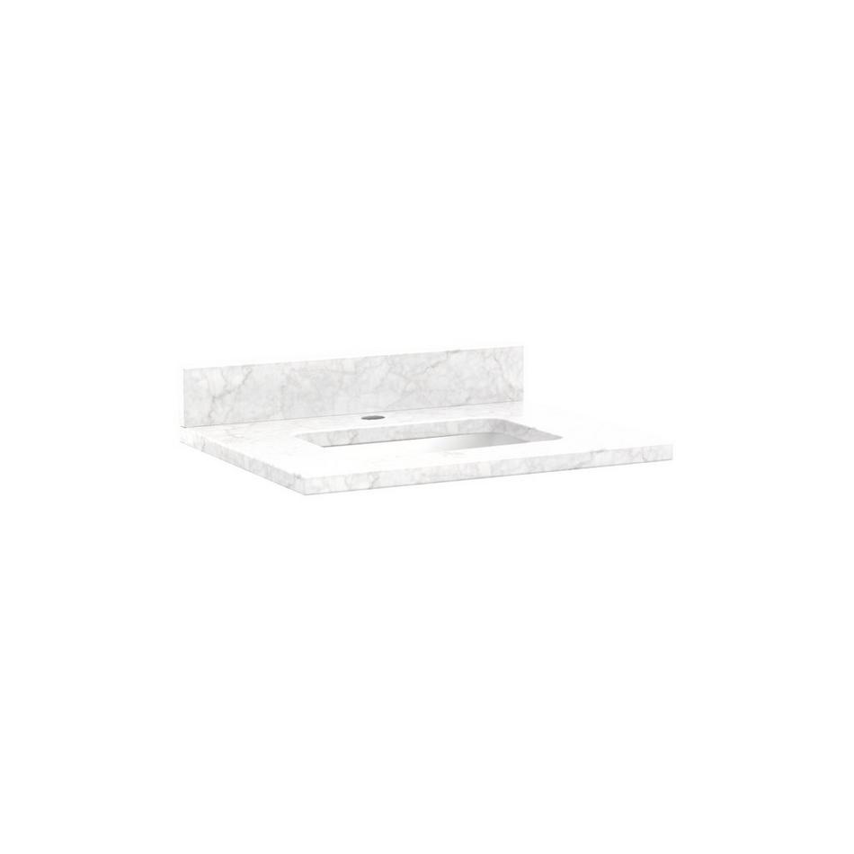 25" x 22" 3cm Marble Vanity Top for Rect. Undermount Sink-1 Hole Centered - Carrara - White Sink, , large image number 0