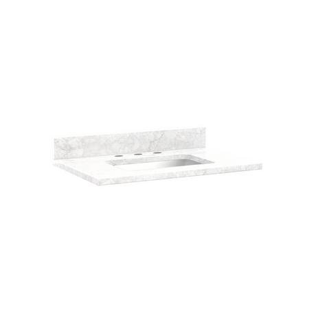 31" x 22" 3cm Marble Vanity Top for Rectangular Undermount Sink - Carrara - White Porcelain Sink