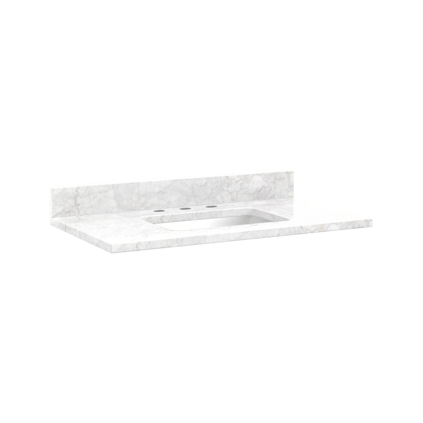37"x 22" 3cm Quartz Vanity Top for Rectangular Undermount Sink Arctic