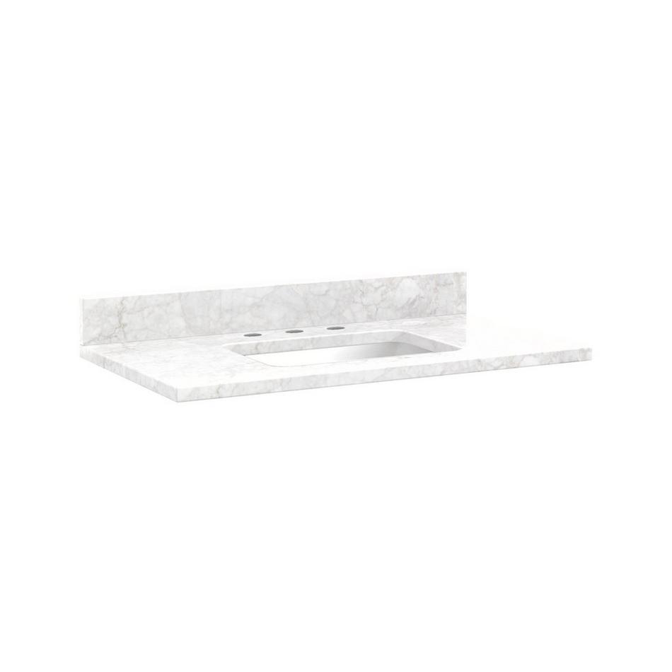 37" x 22" 3cm Marble Vanity Top for Rectangular Undermount Sink - Carrara - White Porcelain Sink, , large image number 0