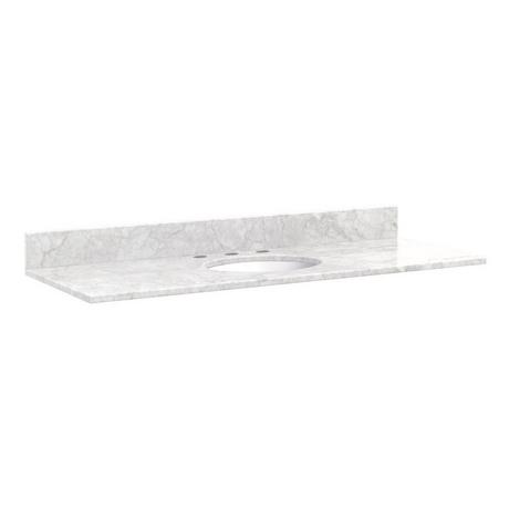 49" x 19" 2cm Narrow Marble Top for Undermount Sink - 8" Holes - Carrara - White Porcelain Sink