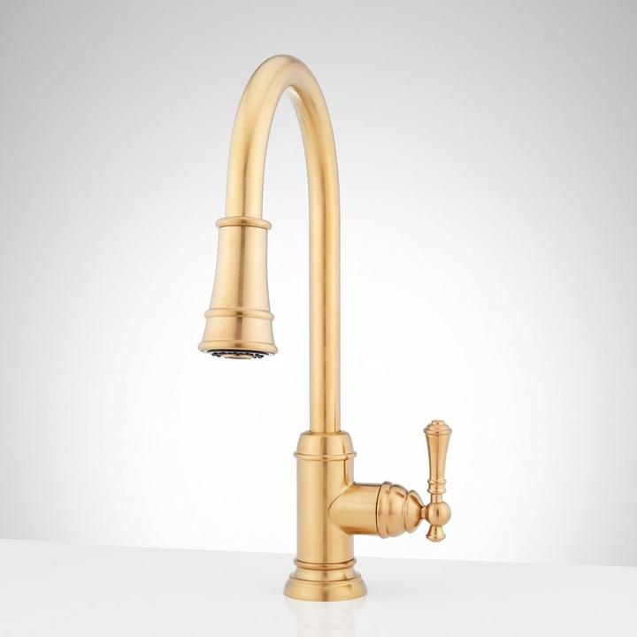 Amberley Single-Hole Pull-Down Kitchen Faucet in Brushed Gold