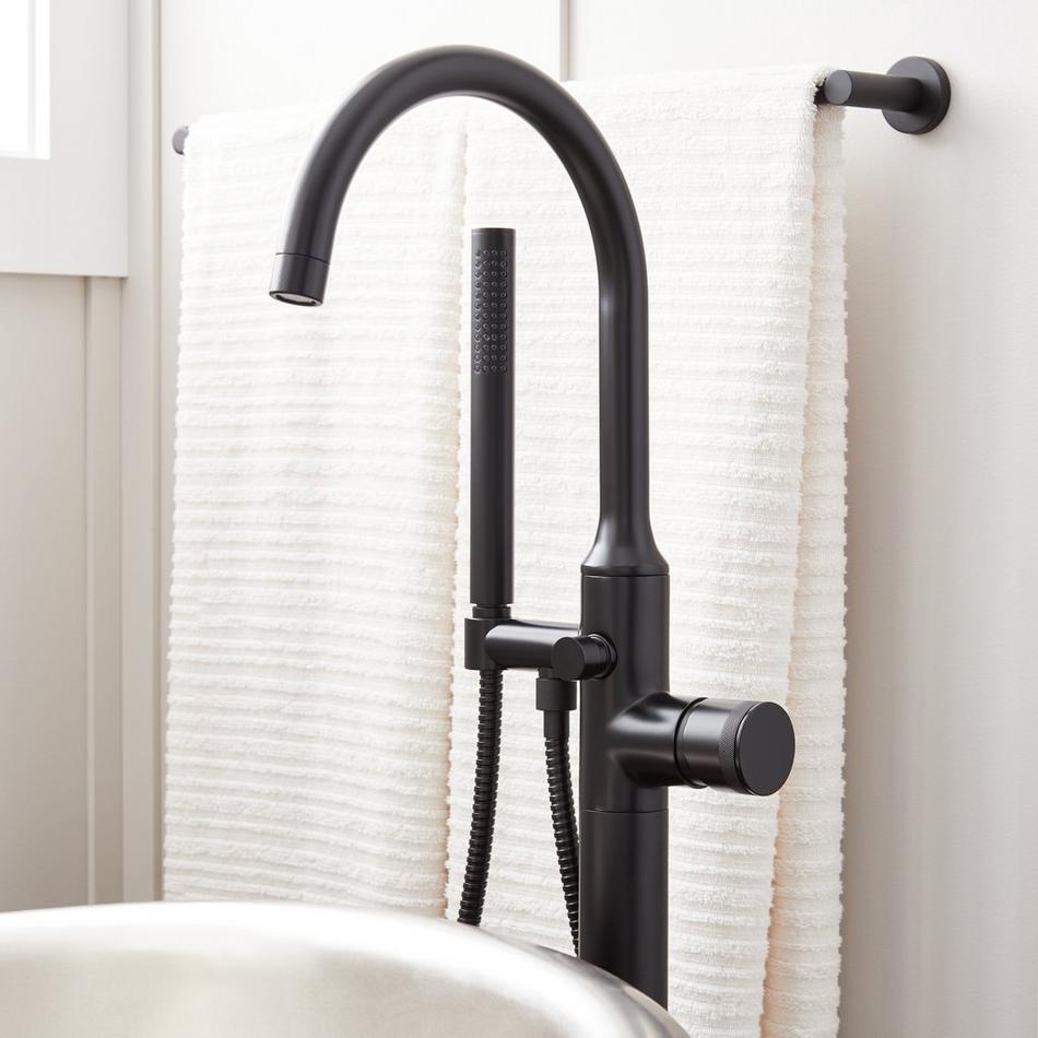 Lentz Freestanding Tub Faucet with rough-in valve - Knob Handle - Matte Black, , large image number 1