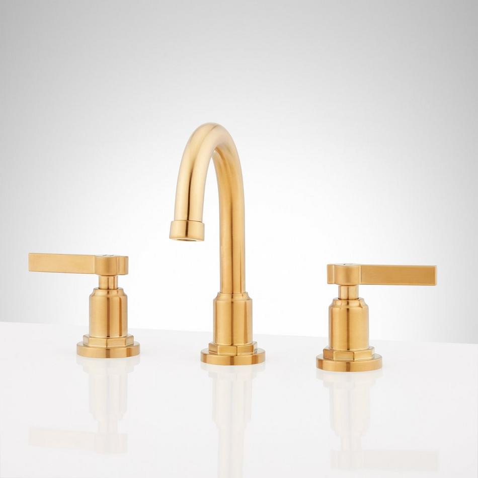 Gold Widespread Bathroom Faucet Polished Brass 3 Hole Best Modern Wash  Basin Lavatory Faucets