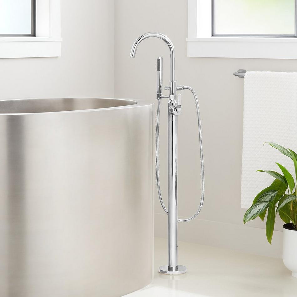 Gunther Freestanding Tub Faucet with Hand Shower with Rough-In Valve with Stops - Chrome, , large image number 0