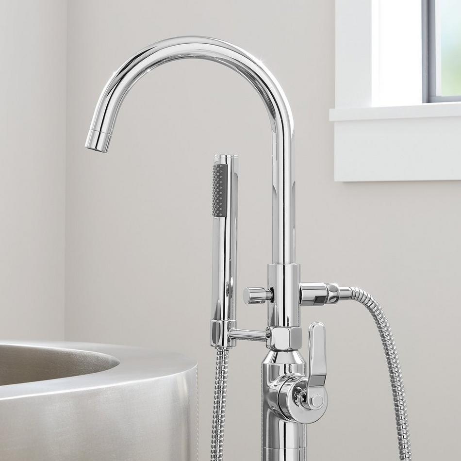 Gunther Freestanding Tub Faucet with Hand Shower with Rough-In Valve with Stops - Chrome, , large image number 3