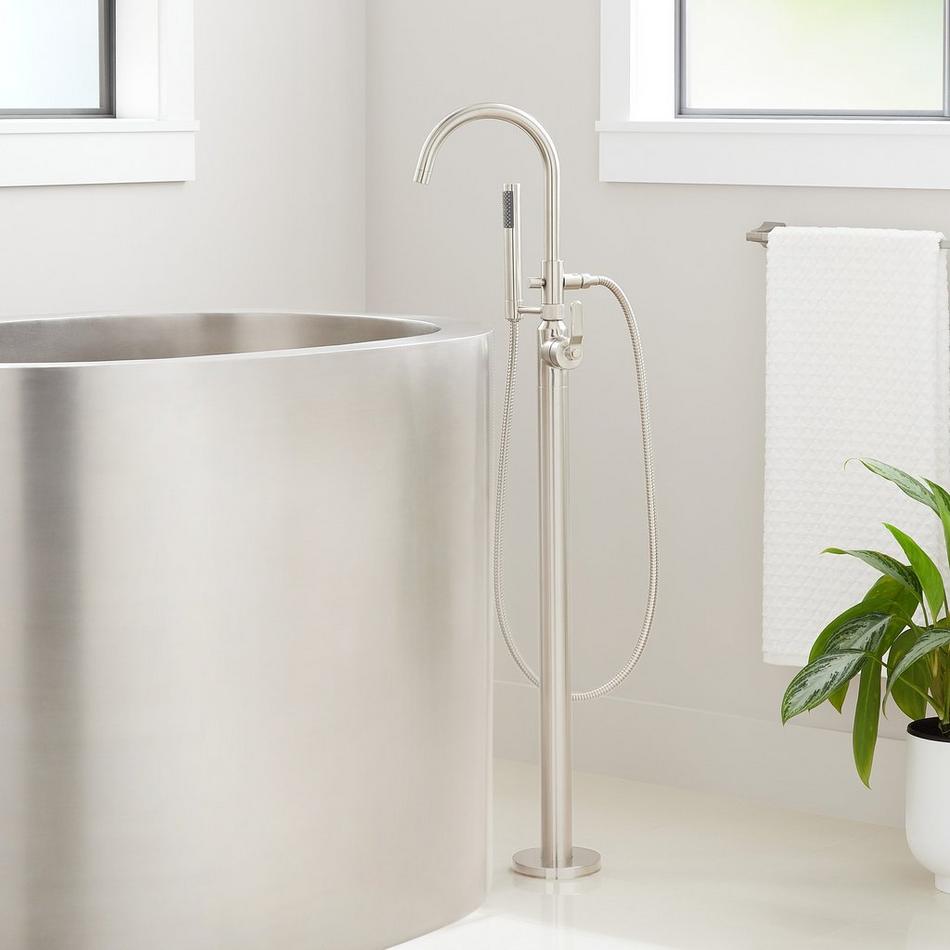Gunther Freestanding Tub Faucet with Hand Shower with Rough-In Valve with Stops - Brushed Nickel, , large image number 0