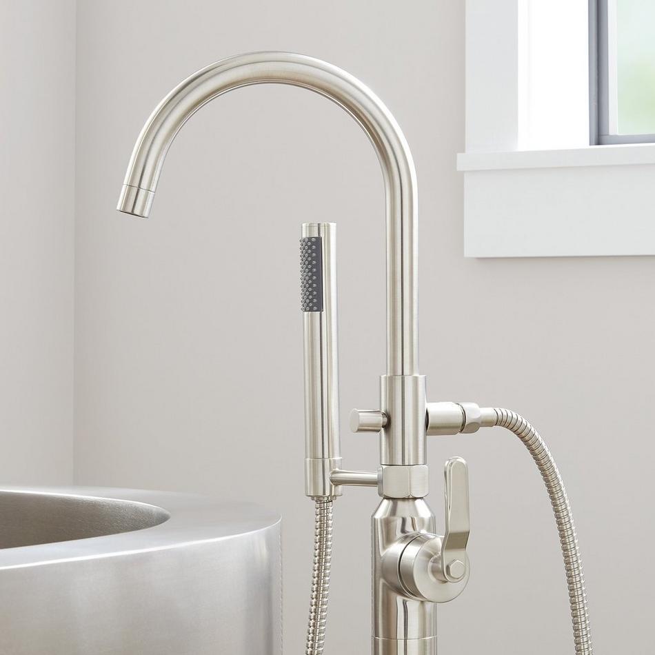 Gunther Freestanding Tub Faucet with Hand Shower with Rough-In Valve with Stops - Brushed Nickel, , large image number 3