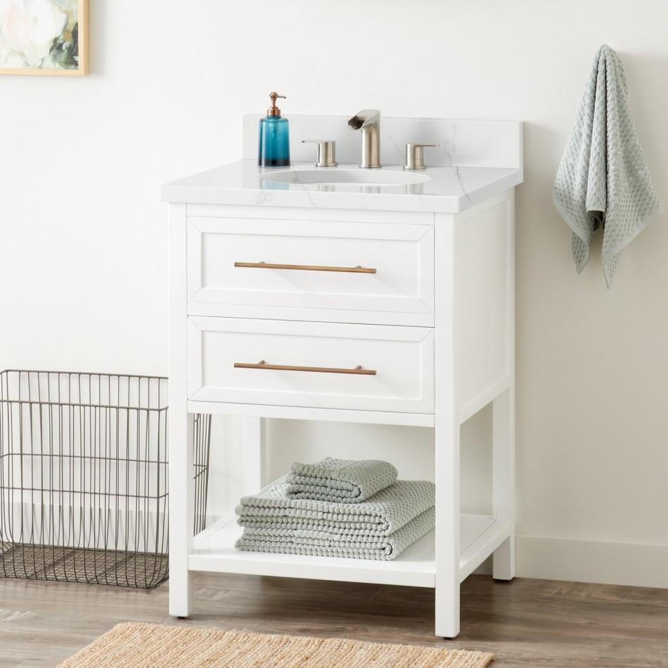 24" Robertson Vanity Cabinet - Bright White - Oval Undermount - Feathered White Quartz - 8", , large image number 0