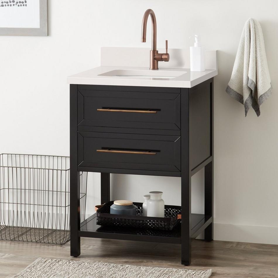 24" Robertson Console Vanity - Black - Rect Undermount - Arctic White Quartz - Single-Hole, , large image number 0