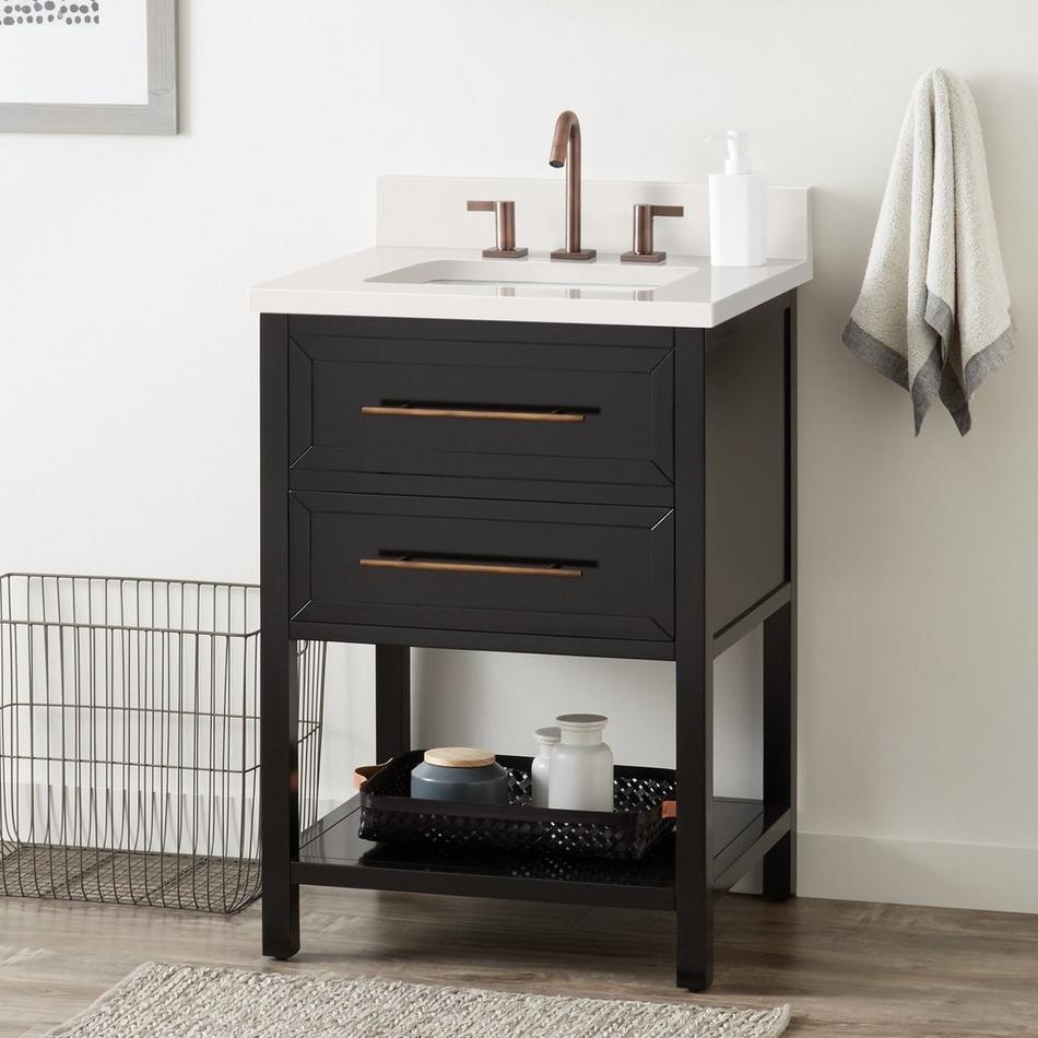 24" Robertson Console Vanity - Black - Rect Undermount - Arctic White Quartz - 8", , large image number 0
