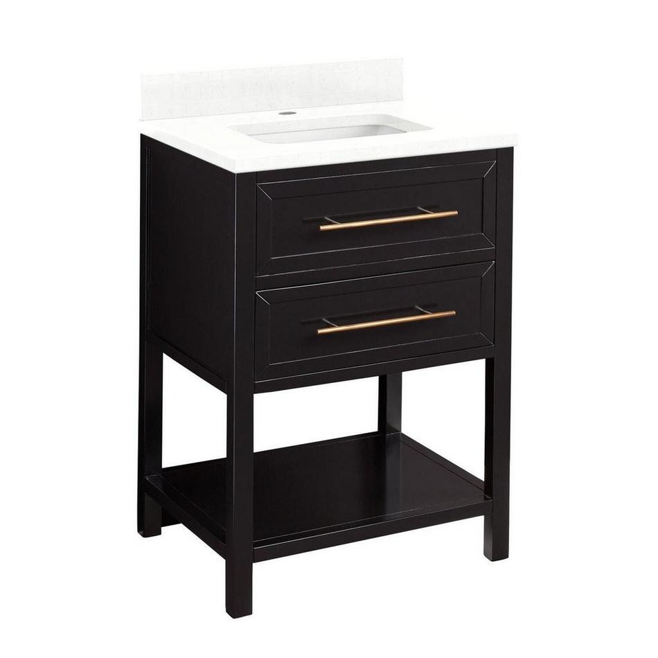 24" Robertson Console Vanity - Black - Rect Undermount - Feathered White Quartz - Single-Hole, , large image number 1