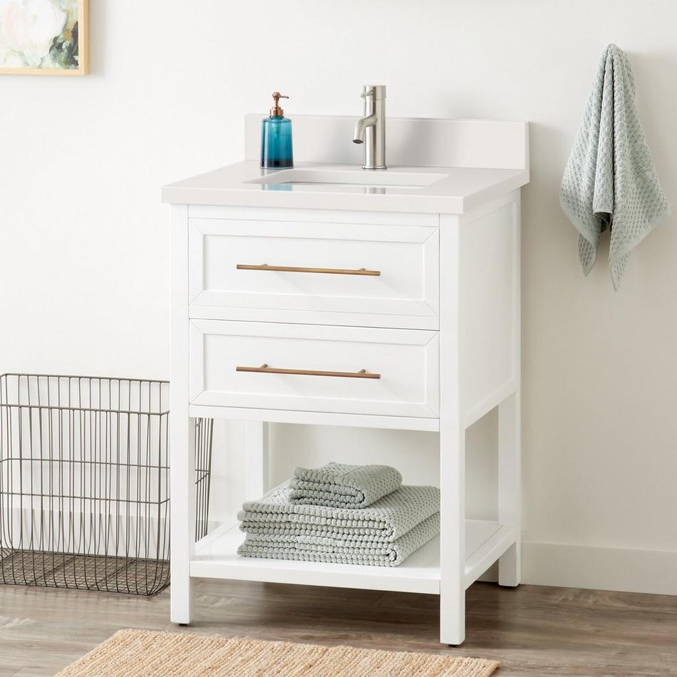 24" Robertson Vanity Cabinet - Bright White - Rect Undermount - Arctic White Quartz - Single-Hole, , large image number 0