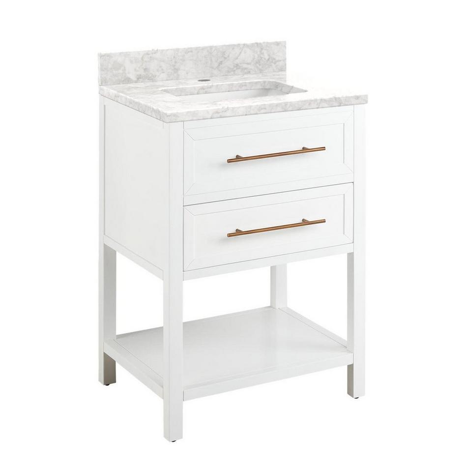 24" Robertson Vanity Cabinet - Bright White - Rect Undermount - Carrara Marble - Single-Hole, , large image number 0