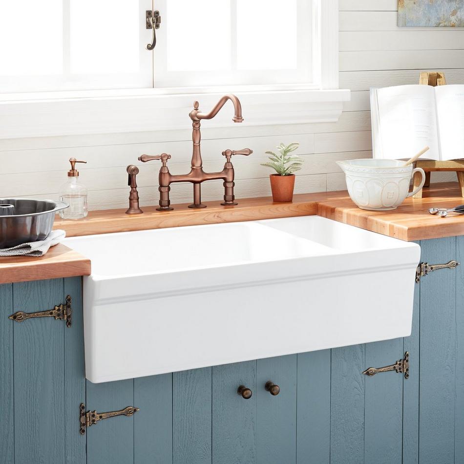 36" Gallo Reversible 80/20 Double-Bowl Fireclay Farmhouse Sink - White, , large image number 0