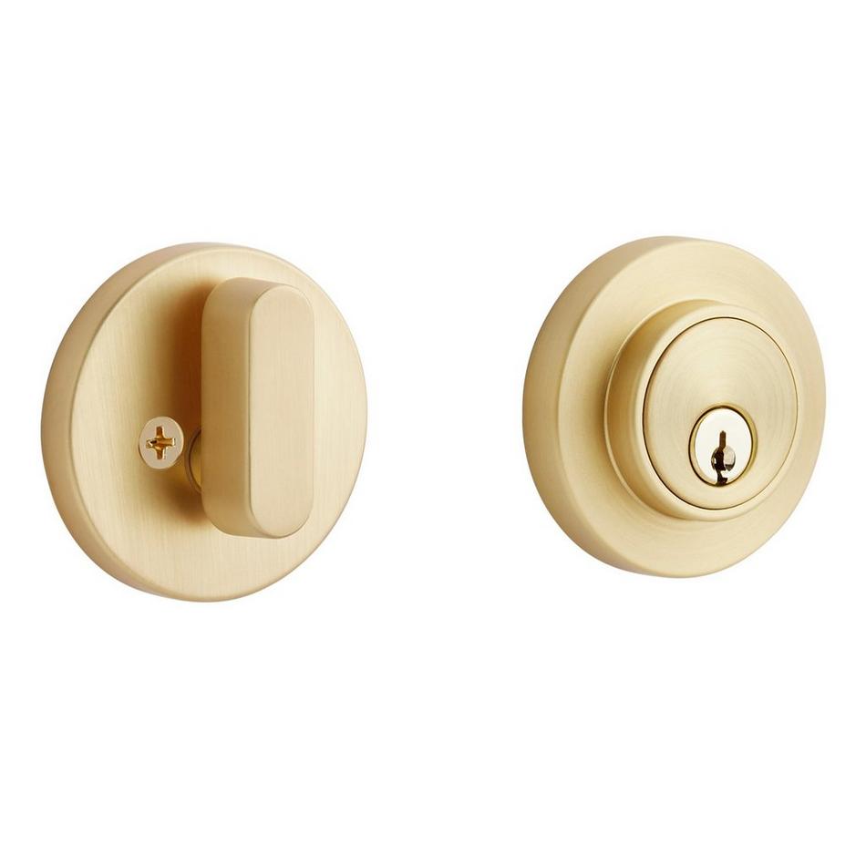 Ewing Entrance Set - Round Rosette - Round Rod Lever Handle Deadbolt - Satin Brass, , large image number 4