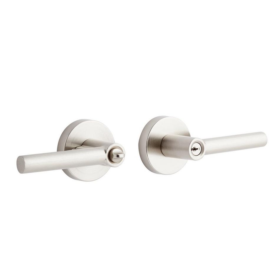 Ewing Entrance Set - Round Rosette - Round Rod Lever Handle Deadbolt - Brushed Nickel, , large image number 0
