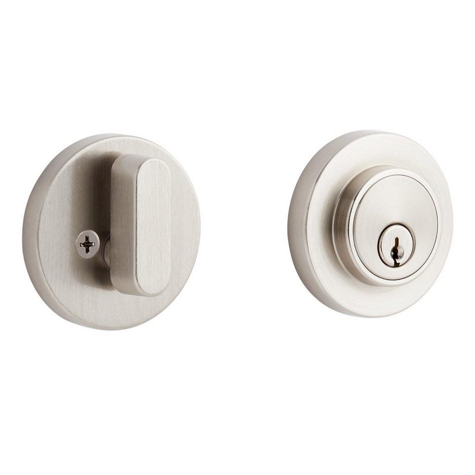 Ewing Entrance Set - Round Rosette - Round Rod Lever Handle Deadbolt - Brushed Nickel, , large image number 4
