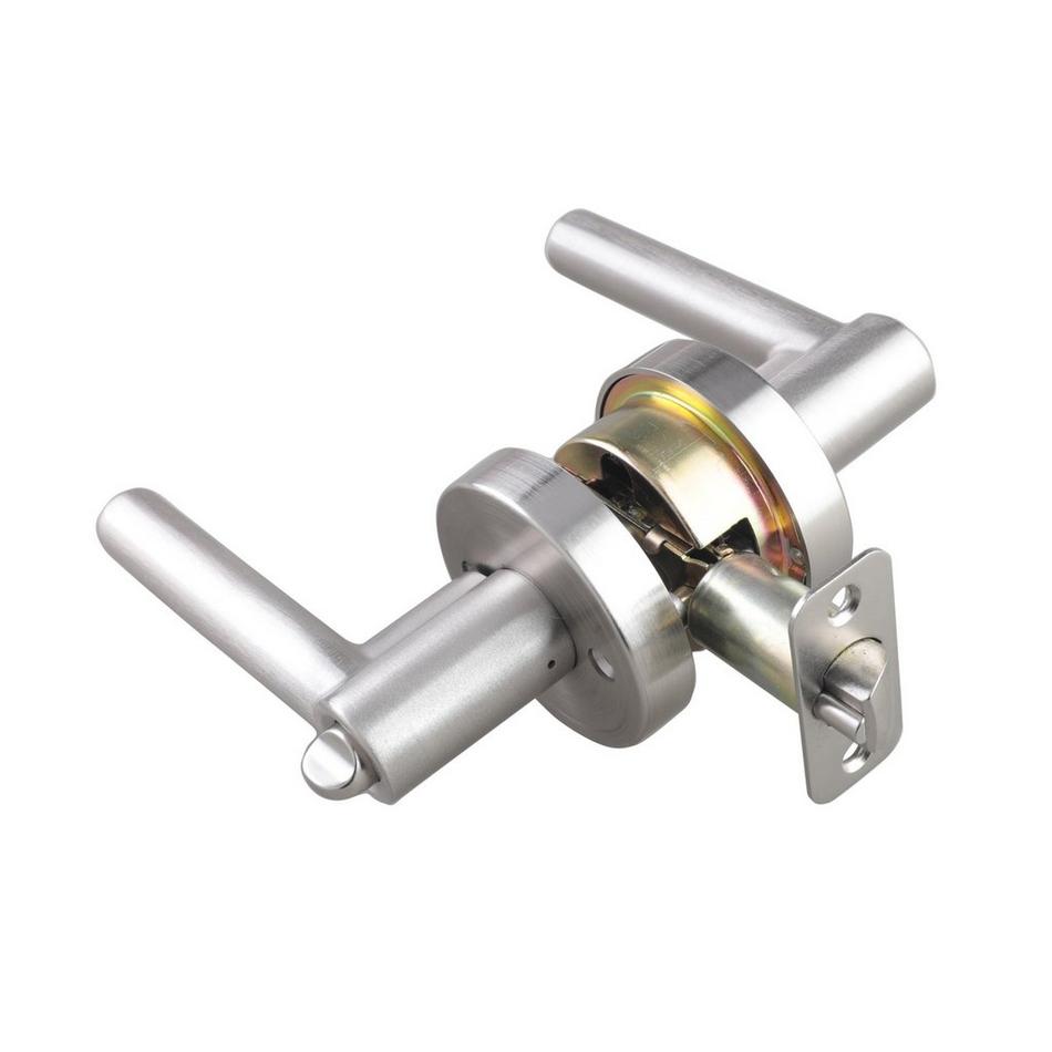 Ewing Entrance Set - Round Rosette - Round Rod Lever Handle Deadbolt - Brushed Nickel, , large image number 1