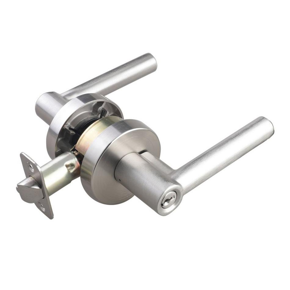 Ewing Entrance Set - Round Rosette - Round Rod Lever Handle Deadbolt - Brushed Nickel, , large image number 2