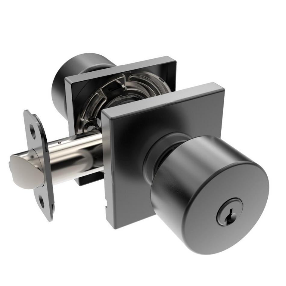 Adriot Entrance Set - Square Rosette - Knob Handle with Deadbolt - Matte Black, , large image number 0
