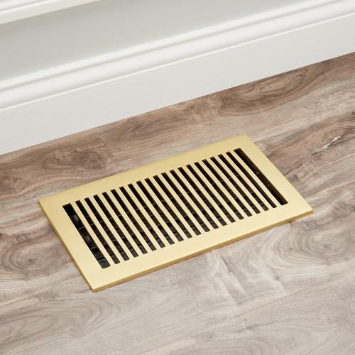 Modern Solid Brass Floor Register - Brushed Brass