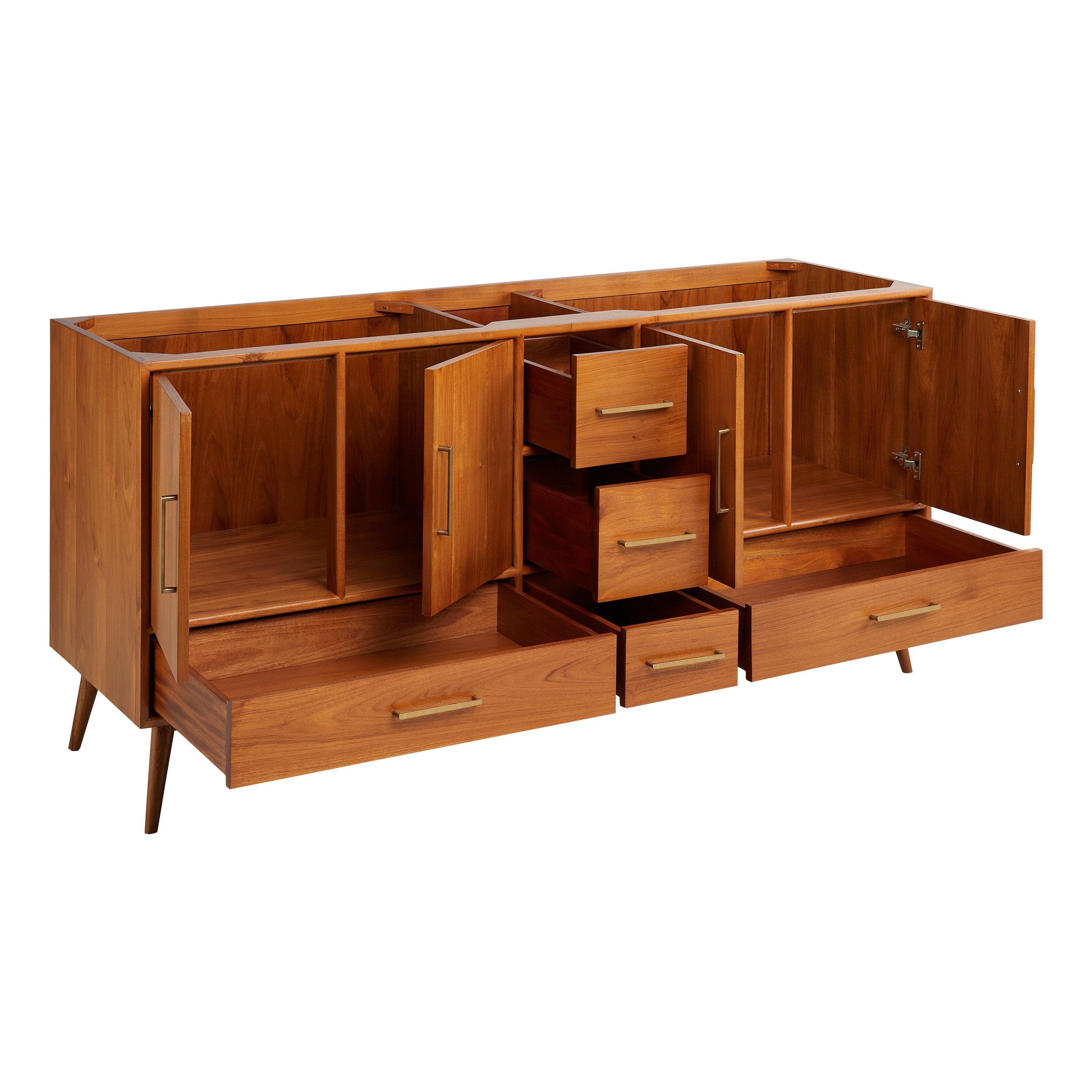 72" Novak Double Teak Vanity with Rectangular Undermount Sinks - Thumbnail 5