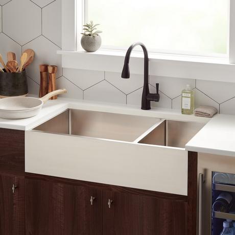 36" Atwood 70/30 Offset Double-Bowl Stainless Steel Farmhouse Sink