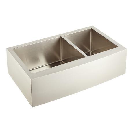36" Fournier 60/40 Offset Double-Bowl Stainless Steel Farmhouse Sink - Curved Apron