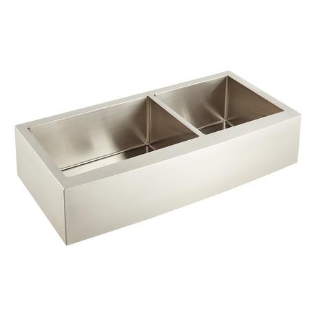 42" Fournier 60/40 Offset Double-Bowl Stainless Steel Farmhouse Sink - Curved Apron