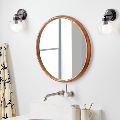 Polished Stainless Steel Round Vanity Mirror with Shelf