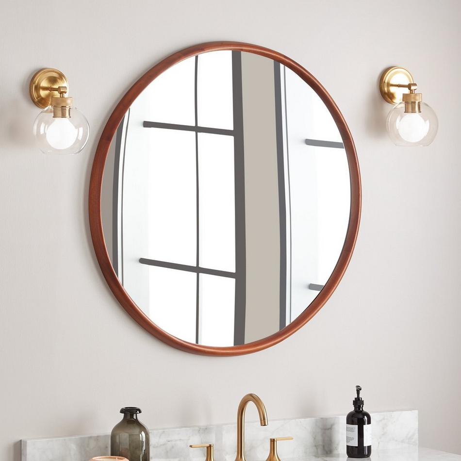 Novak Round Mahogany Vanity Mirror - Golden Ember, , large image number 0