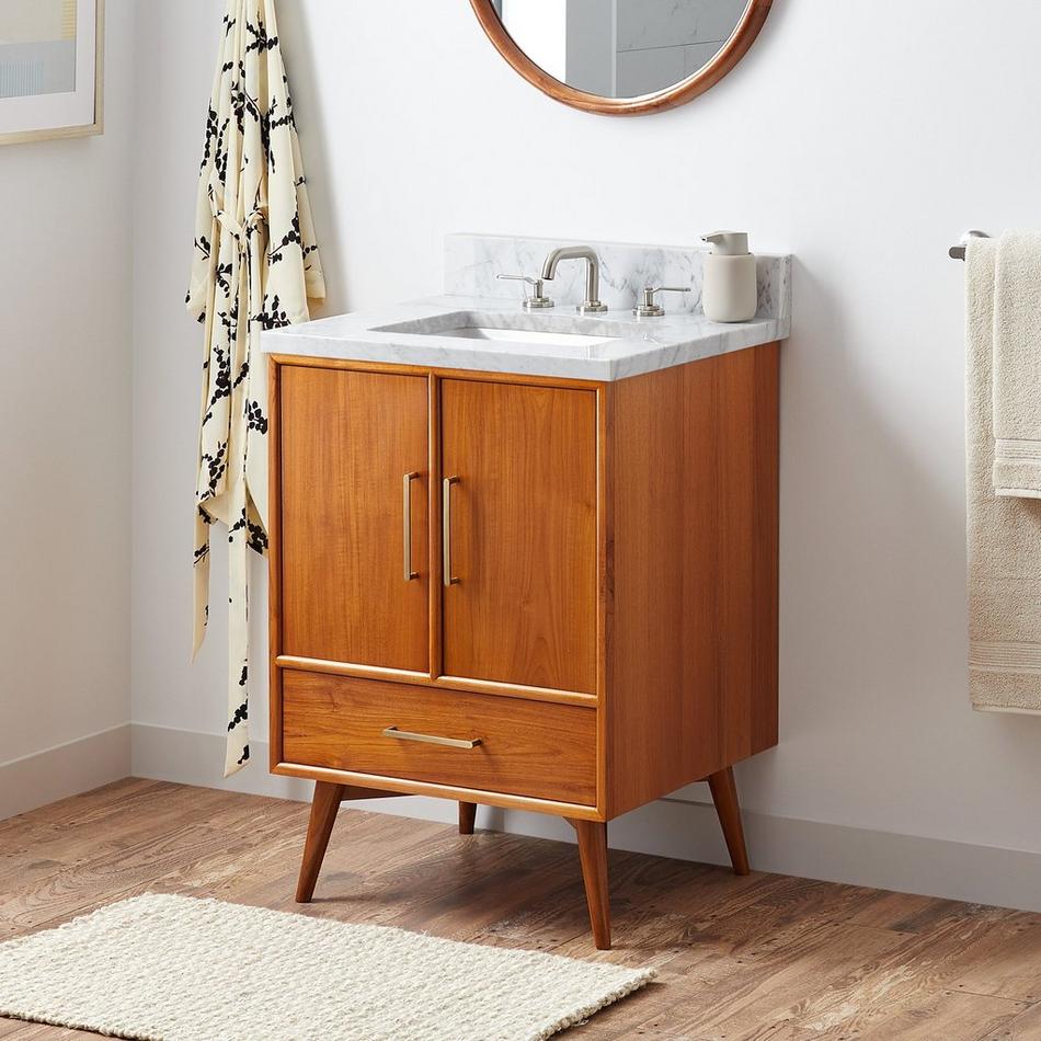 24" Novak Teak Vanity with Rectangular Undermount Sink - Teak - Carrara - Widespread, , large image number 0