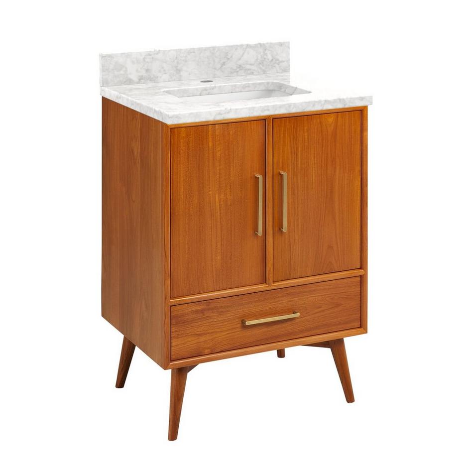 24" Novak Teak Vanity with Rectangular Undermount Sink - Teak - Carrara - Single Hole, , large image number 1