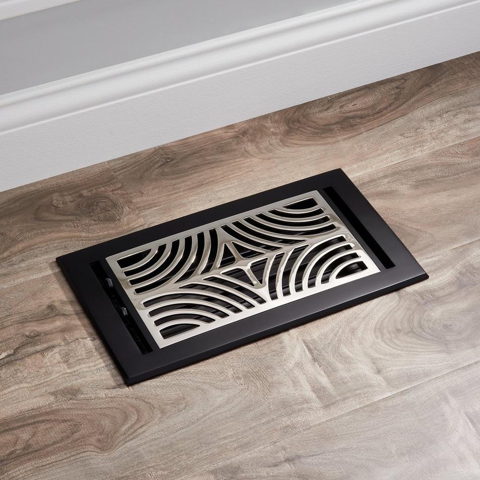 Deeken Brass Floor Register - Black/Polished Nickel 6" x 12" (7-1/4" x 13"Overall), , large image number 0