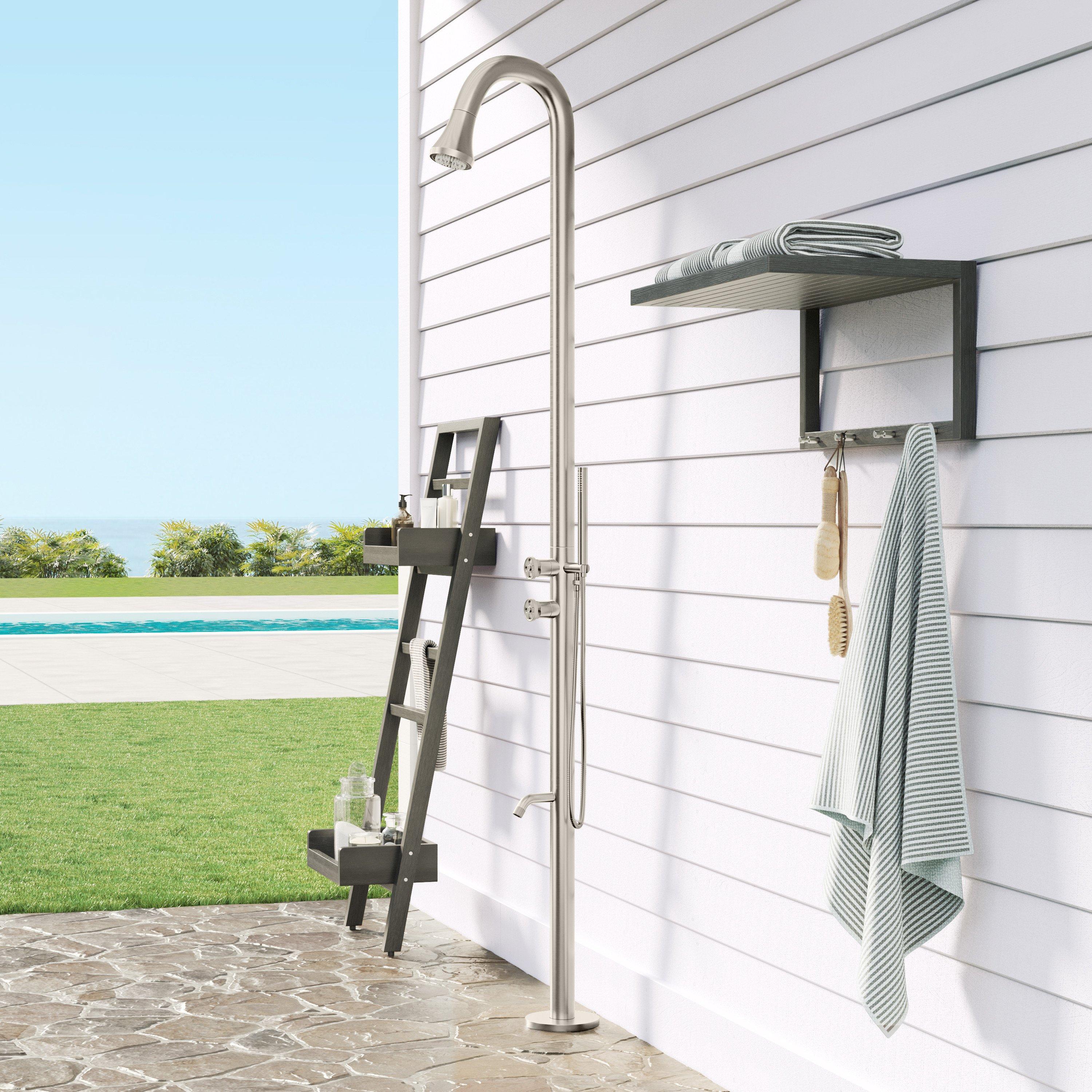 Kirwin Freestanding Outdoor Shower Panel with Hand Shower | Stainless Steel | Signature Hardware 478730