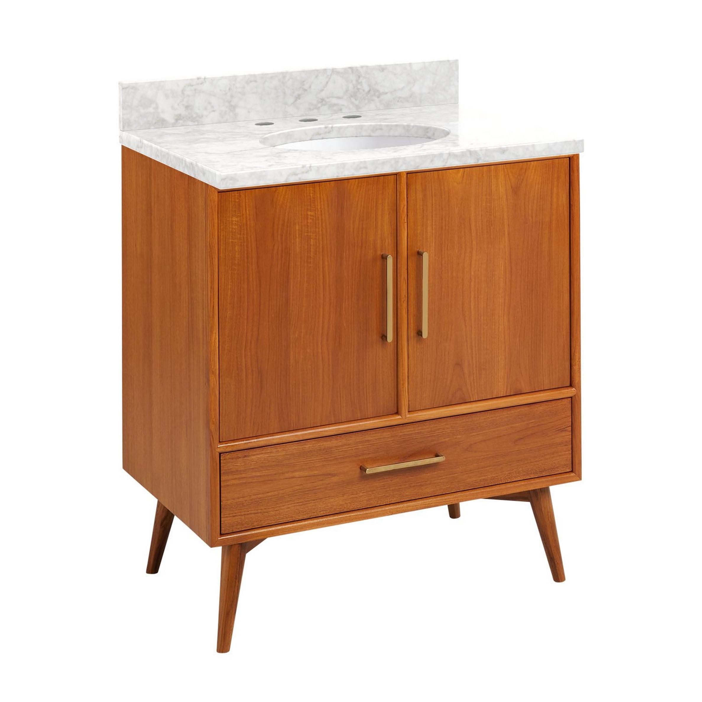 30" Novak Teak Vanity with Undermount Sink Teak Carrara