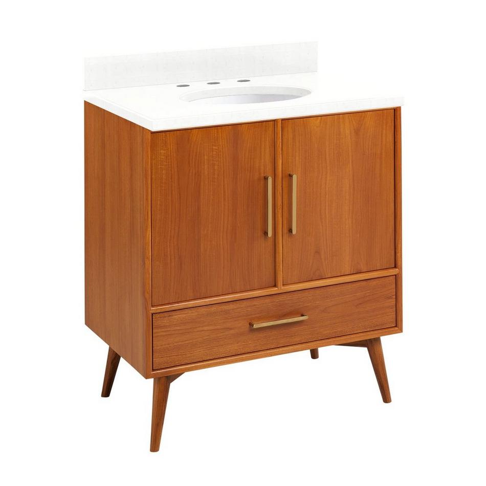 30" Novak Teak Vanity with Undermount Sink - Teak - Feathered White - Widespread, , large image number 0