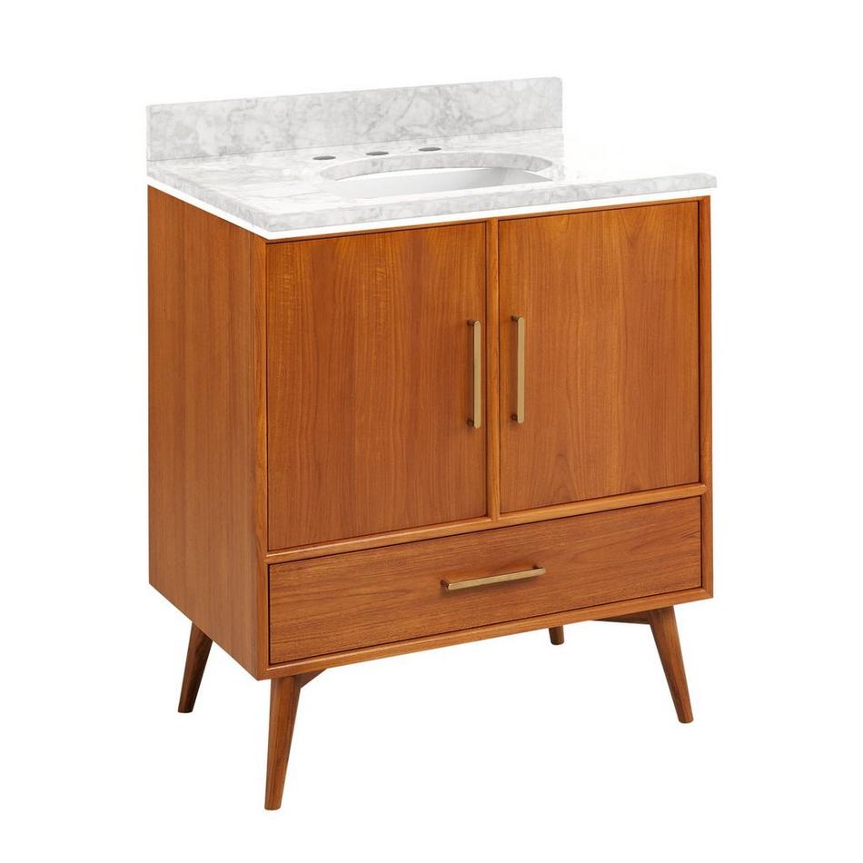 30" Novak Teak Vanity with Rectangular Undermount Sink - Teak - Carrara - Widespread, , large image number 1