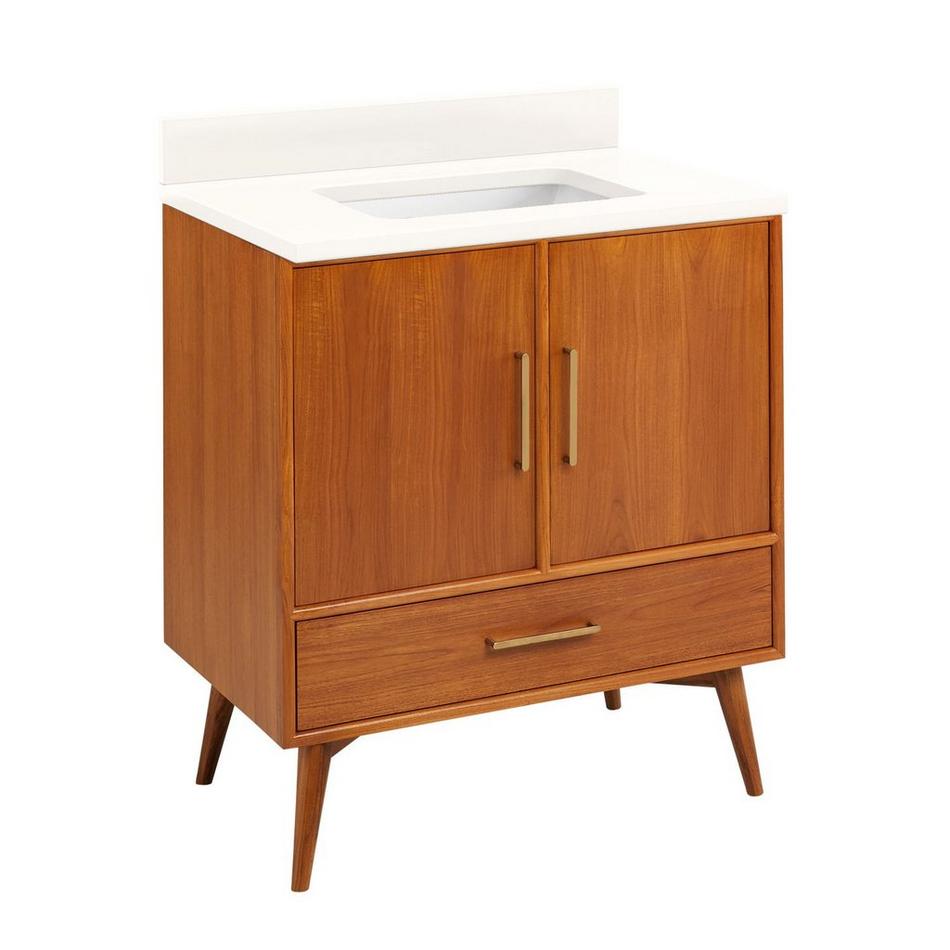 30" Novak Teak Vanity with Rectangular Undermount Sink - Teak - Arctic White - No Hole, , large image number 1