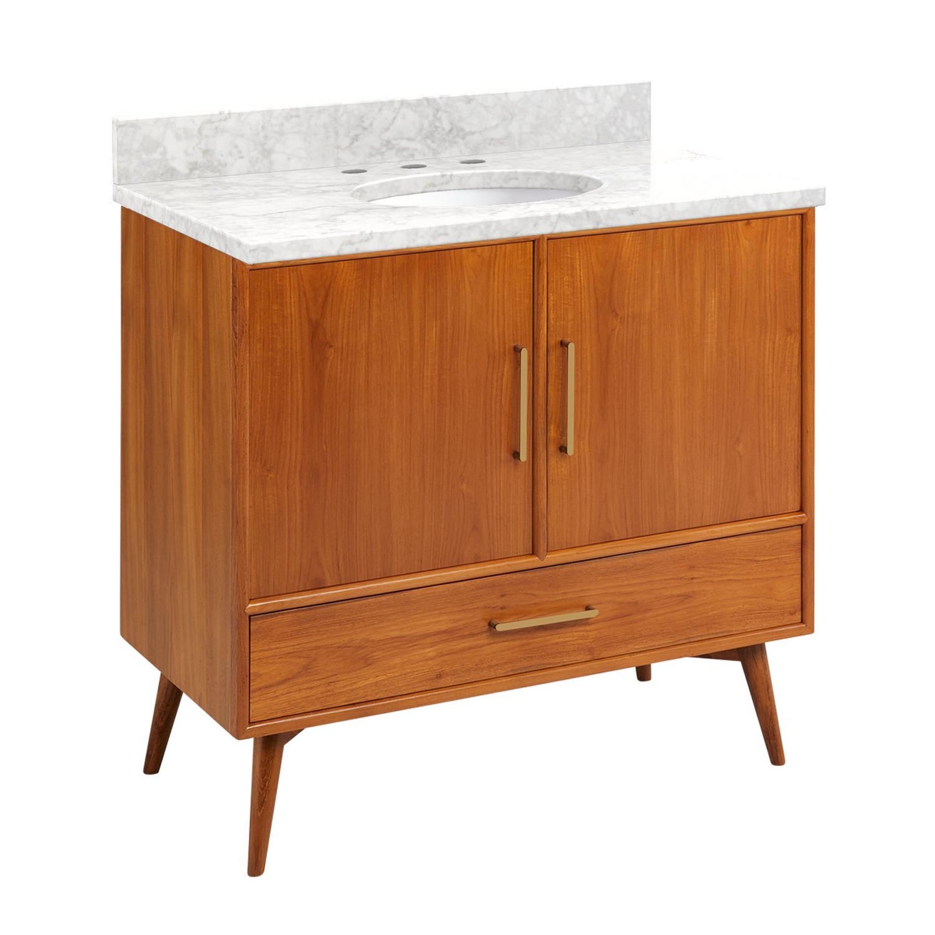 36" Novak Teak Vanity with Undermount Sink Teak Carrara