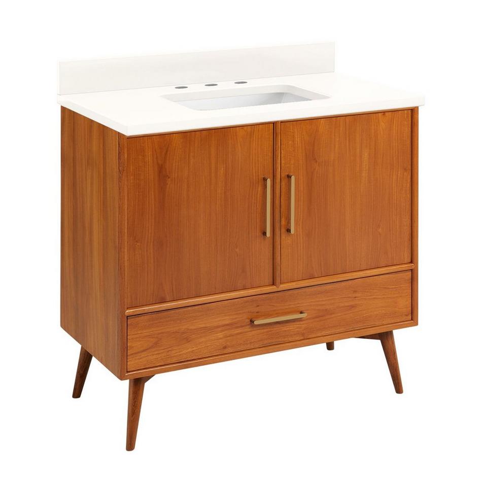 36" Novak Teak Vanity with Rectangular Undermount Sink - Teak - Arctic White - Widespread, , large image number 0