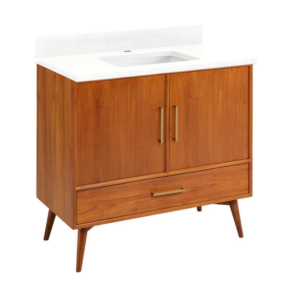 36" Novak Teak Vanity with Rectangular Undermount Sink - Teak - Feathered White - Single Hole, , large image number 0