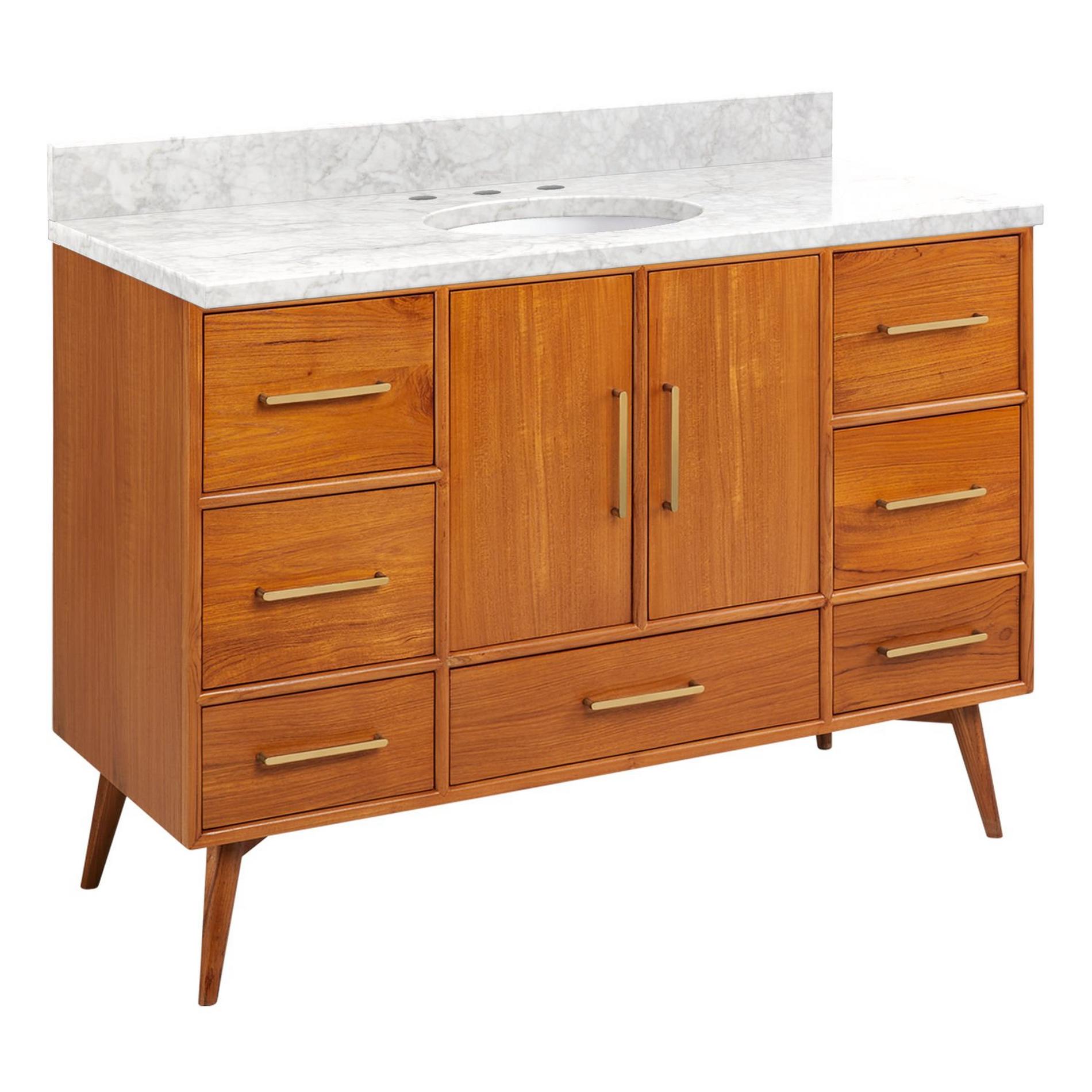 48" Novak Teak Vanity with Undermount Sink Teak Carrara