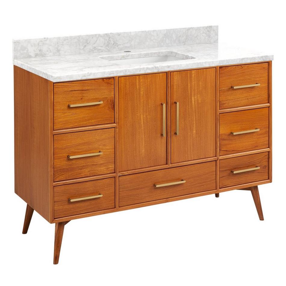 48" Novak Teak Vanity with Rectangular Undermount Sink - Teak - Carrara - Single Hole, , large image number 1