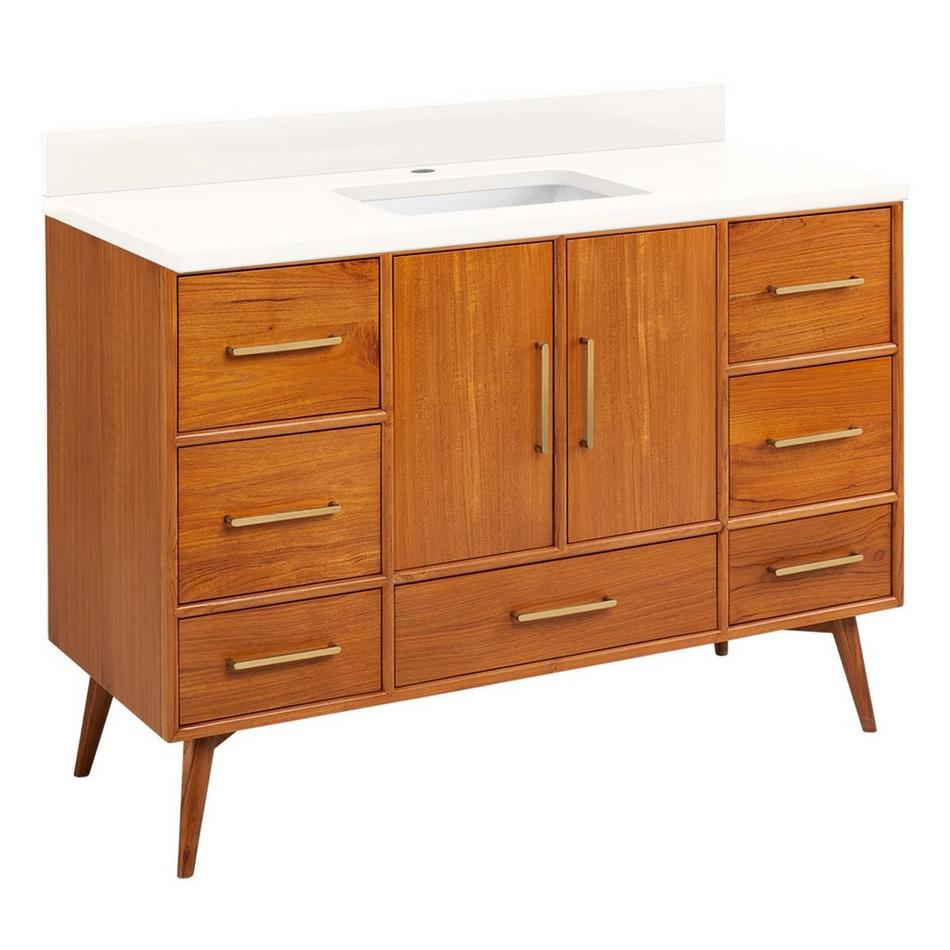 48" Novak Teak Vanity with Rectangular Undermount Sink - Teak - Arctic White - Single Hole, , large image number 0