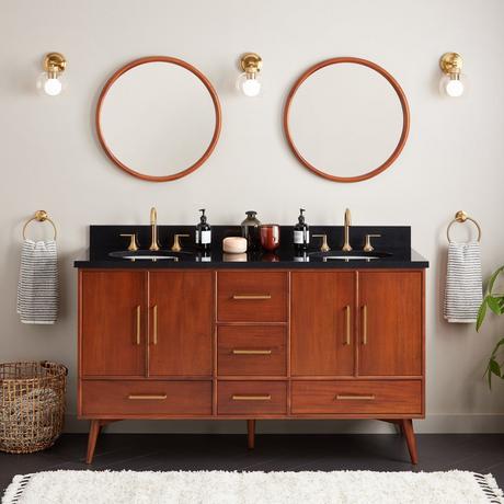 60" Novak Double Mahogany Vanity with Undermount Sinks - Golden Ember